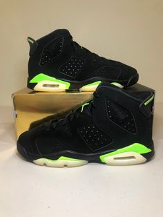 Thanks for checking out my listing!  All shoes are 100% authentic.  The shoe you see in the pictures is the exact shoe you will receive! This listing features the Nike Air Jordan 6 Retro Electric Green GS Sneaker Size 7Y/8.5W 384665-003. This is a sneaker that is brand new with box. These shoes are marked B-Grade on their tag. I don't see any major flaws/defects, but see pictures for detail looks of the shoe! If you have any questions feel free to reach out! Green Jordans, Rod Wave, Air Jordan 6 Retro, Nike Air Jordan 6, Jordan 6 Retro, Electric Green, Air Jordan 6, Jordan 6, Nike Air Jordan