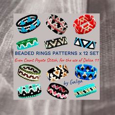 beaded rings patterns x 12 set for bracelets or hair ties by gauga