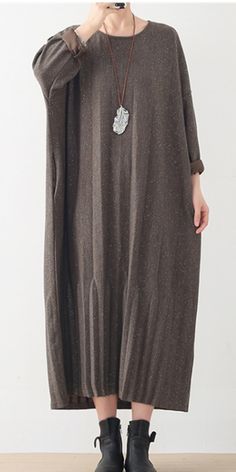 Pleated Autumn Women Dresses Casual Women DressesSSM97219 Casual Loose Fit Maxi Dress For Fall, Casual Oversized Maxi Dress For Fall, Oversized Solid Color Cotton Dress, Oversized Long Sleeve Maxi Dress For Loungewear, Solid Color Long Cotton Maxi Dress, Solid Long Cotton Maxi Dress, Cotton Long Sleeve Maxi Dress For Winter, Winter Long Sleeve Cotton Maxi Dress, Winter Cotton Maxi Dress With Long Sleeves