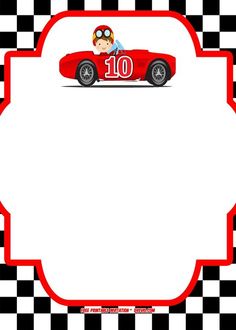 a red race car on a checkered background with the number 10 in it's center