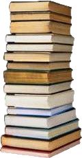 a stack of books sitting on top of each other in front of a white background