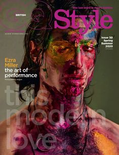 a man covered in colored powder on the cover of style magazine, march 2012 issue