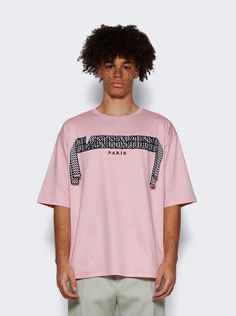 "Find LANVIN Curb Embroidered T-shirt on Editorialist. Dimensions: Model is 6'1\"/185cm and is wearing a size M Composition: Cotton Care: Care according to label" Luxury Pink T-shirt For Streetwear, Pink T-shirt With Embroidered Logo For Streetwear, Pink Crew Neck T-shirt With Embroidered Graphics, Lanvin T Shirt, Purple Short Sleeve T-shirt With Logo Print, Lanvin Men, Care Care, Latest T Shirt, Poncho Cape