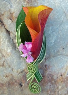 a flower that is laying on some kind of rock