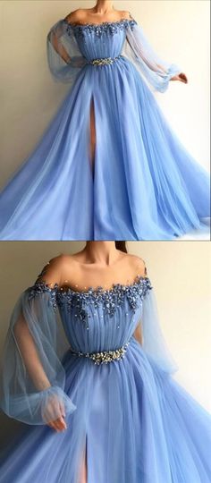 Baby Blue Prom Dresses, Tulle Prom Dresses, Formal Ball Gown, Long Sleeve Prom, Long Sleeve Dress Formal, Bleu Pastel, Blue Wedding Dresses, Prom Dress Inspiration, Girly Dresses