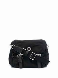 Black logo-plaque crossbody bag from TORY BURCH featuring silver-tone hardware, silver-tone logo plaque, top zip fastening, main compartment and adjustable shoulder strap. Tory Burch Virginia Bag, Tory Burch Britten Crossbody Bag, Tori Burch Handbags Black, Black Tory Burch Crossbody Bag, Urban Black Shoulder Bag With Anti-theft Pocket, Nylon Crossbody Bag, Crossbody Bag Black, Shoulder Bag Black, Small Shoulder Bag