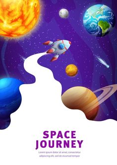 Space landing page, galaxy landscape with rocket Space Day Poster, Space Illustration Art, Graphic Design Theme, Pubmats Ideas, Galaxy Landscape, Nasa Art, Kids Graphic Design, Space Travel Posters