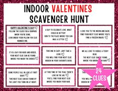 valentine's scavenger hunt with pink glitter