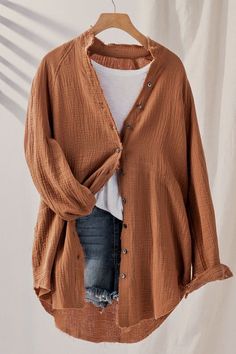 PLUSH COTTON GAUZE BUTTON DOWN OVERSIZED SHIRT100% COTTON Button Down Oversized Shirt, Oatmeal Cinnamon, Boutique Store, Mode Inspo, Look At You, Mom Style