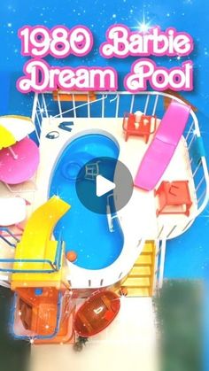 an advertisement for barbie baby's dream pool, with toys around it and the words barbie