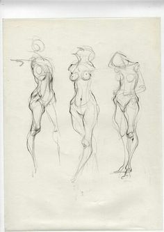 three nude female figures standing next to each other