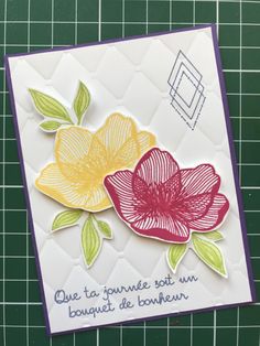 a close up of a card with flowers on it