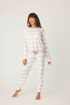 Women's white and multi-color jammie top and PJ pant. Winter Pjs, Knit Lounge Set, Cranberry Cocktail, Festive Cocktails, Cocktail Set, Pajama Pant, Sleepwear & Loungewear, Joy To The World, Matching Top