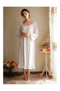 Victorian Cotton Nightgown, Summer Nightgown, Lace Nightgown, Edwardian French Nightgown, Perfect Gift for Her Luxuriously Soft & Breathable Crafted from a premium blend of 95% cotton and 5% spandex, this nightgown offers an incredibly soft touch against your skin and ensures excellent airflow, making it ideal for warm summer nights. Adorned with delicate lace details and charming ruffles, this nightgown exudes vintage charm, reminiscent of Victorian peignoirs and fairy tale nightgowns. Its time Nightgown Lace, Victorian Nightgown Aesthetic, Victorian Woman Nightgown, Alicents Nightgown, Nightgown Aesthetic, Long Nightgown Christmas, Cottagecore White Nightgown For Home, The Spanish Princess Nightgown, Vintage White Nightgown For Hospital