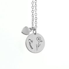 Treat her to a stylish and meaningful gift with our beautiful Personalised Birth Flower Brushed Heart and Disc Necklace. With its unique design, this necklace is perfect for any occasion. Whether you gift it to your mum this Mother’s Day, your girlfriend on Valentine’s or treat a loved one on their birthday, this outstanding piece of women’s jewellery will make the perfect gift for her. Personalise with your loved one’s name and their birth flower - both will be meticulously engraved onto the pendant by our personalisation exports - creating a truly one-of-a-kind gift that will hold real sentimental value to her. Alongside this will be a cute little heart pendant, representing your love - she’ll forever hold it close to her heart. Your necklace will come beautifully nestled inside in a sle Watch Locket, Watch Cufflinks, Executive Gifts, Jewelry Lockets, Summer Gifts, Your Mum, Childrens Jewelry, Disc Necklace, Gifts For Teachers