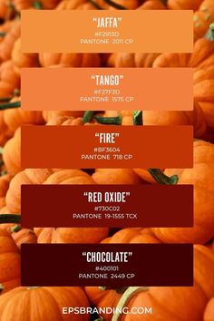 pumpkins with different colors and names in the bottom row, including red oxade