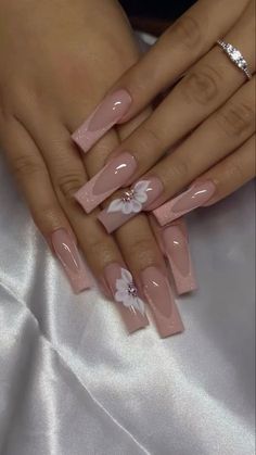 Nails With Acrylic Flowers Design, Rhinstone Patterns Nails Long, Medium Nails Baddie, Pink Quince Nails Short Simple, Tapered Square Nails Designs Ideas, Sweet 16 Nails Short, Acrylics With Flowers, Short Nails With Gems, 16 Nails