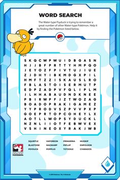 the word search is shown in blue and white with an image of a duck on it