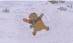 a cartoon bear is flying through the snow