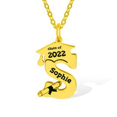 Font:Design inspiration - Our letter necklace combines the elements of the bachelor's hat in the design, making it not only simple and generous but also has a unique meaning.Multiple Customizations - Personalized your graduation year, pendant letter shape, and lettering on the pendant. Create your own graduation souvenir!Celebrating Graduation - Representing a major life milestone for graduates, farewell to campus and into society. Elegant Gold Jewelry For Graduation, Personalized Gold Necklace For Graduation Gift, Graduation Souvenirs, Letter Necklace Initials, Necklace Chain Types, Unique Meaning, Custom Initial Necklace, Graduation Year, Necklace Initial