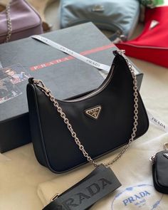 #pradabag# Prada Bag Aesthetic, Black Prada Bag, My Style Bags, Aesthetic Bags, Trendy Shoulder Bag, Bag Aesthetic, Girly Bags, Bag Suitcase