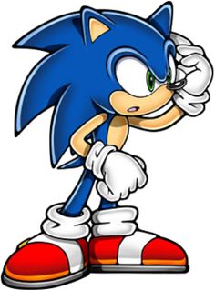 sonic the hedge is standing with his hands on his head and looking to the side