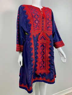 Vintage Balochi Dress - Etsy Turkey Festive Traditional Embroidered Dress With Hem Detail, Festive Traditional Dress With Embroidered Hem, Silk Embroidered Dress For Traditional Ceremonies, Traditional Red Embroidered Dress With Geometric Patterns, Traditional Red Embroidered Dress With Geometric Design, Red Embroidered Tunic Dress, Red Folk Style Dress With Intricate Embroidery, Traditional Red Dress With Geometric Embroidery, Traditional Blue Dress With Geometric Embroidery