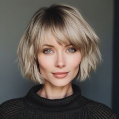 Short Bob Hairstyles With Bangs Layered, Blonde Bobs With Fringe, Chin Length Bob With Layers And Bangs, Layered Bob With Fringe Bangs, Medium Bob With Fringe Over 40, Fringe Bangs With Bob, Medium Bob Hairstyles With Fringe, Short Chin Length Hair With Bangs, Layered Bob With Side Swept Bangs