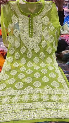 Attractive Chikankari Lucknow georgette kurta which gives a elegant look for a party which comes with free cotton inner with 3/4th sleeves Length 46 inches Cotton Chikankari Embroidery Kurta For Party, Cotton Kurta With Chikankari Embroidery For Party, Summer Anarkali Georgette Kurta, Green Georgette Lawn Suit For Summer, Summer Green Georgette Lawn Suit, Summer Straight Kurta With Zari Work, Green Chikankari Embroidery Dupatta For Summer, Green Chikankari Embroidered Dupatta For Summer, Pista Green Lawn Suit With Chikankari Embroidery For Festivals