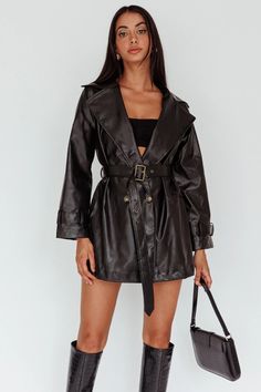 Shop the Noa Faux Leather Belted Jacket Black | Selfie Leslie Women Sleepwear, Purple Bridesmaids, Yellow Bridesmaids, Red Bridesmaids, Black Faux Leather Jacket, Faux Leather Belts, Belted Jacket, Iron Material, Blue Bridesmaids