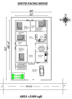 the floor plan for south facing house