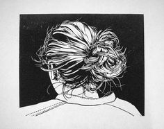 a black and white drawing of a woman's hair