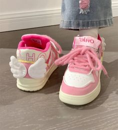 Angel Wings Magical Girl Student Sweet Cute Pink Women Sneakers Sports Running Shoes Kawaii Angel Wings, Kawaii Angel, Gothic Punk Fashion, Kawaii Store, Vintage Pumps, Harajuku Outfits, Spring Sandals, Elegant Shoes, Grey Shoes