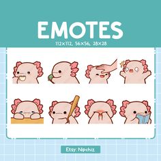 the emotes sticker sheet is shown in various positions and sizes, including one with