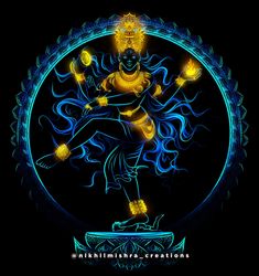 an illuminated image of the god in blue and yellow