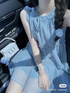 Blue Outfit Korean, Short Frocks For Women, Korean Spring Outfits, Cute Long Sleeve Dresses, Fashion Aesthetic Outfits, Simple Long Dress