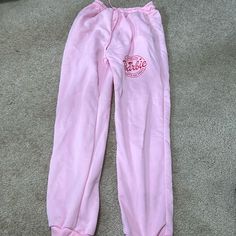 Never Worn, Pink Barbie Sweatpants In Perfect Condition Spring Letter Print Loungewear Pants, Pink Fitted Casual Joggers, Trendy Fitted Amazon Bottoms, Amazon Casual Cotton Bottoms, Casual Amazon Bottoms With Pockets, Fitted Amazon Bottoms For Spring, Barbie Sweatpants, Amazon Pants, Pink Barbie