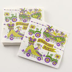 Second Line Ventures The Parish Line Mardi Gras Let the Good Times Roll Cocktail Napkins - Little Miss Muffin Children & Home Mardi Gras Napkin Rings, Mardi Gras Design, Mardi Gras Let The Good Times Roll, Mardi Gras Cups Designs, Mardi Gras Birthday, Louisiana Dishes, Mardi Gras Wine Glasses, Paper Cocktail Napkins