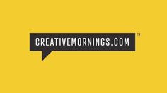 a black and yellow logo with the words creative mornings com on it's side