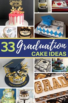 there are many graduation cakes and decorations on this page