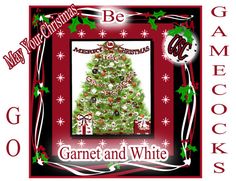 a christmas tree with the words game and white on it in front of a red frame