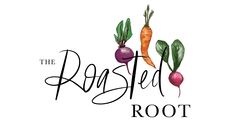 the roosted root logo with carrots and radishes