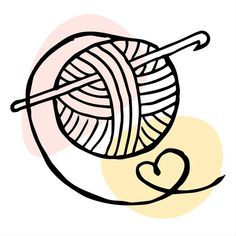 a ball of yarn with a knitting needle in the center and a heart drawn on it