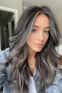 35 Must-See Dark Brown Hair Color Ideas For 2024 - Flo's Blog Natural Brown And Grey Hair, Grey Hair For Dark Hair, Dark And Ash Blonde Hair, Hair Color Ideas For Brunettes Gray, Blending Brown And Grey Hair, Gray Brown Hair Highlights, Grey Highlights On Dark Brown Hair, Grey Dark Brown Hair, Pretty Hair Inspiration