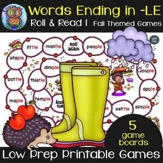 words ending in - l e roll and read fall themed games