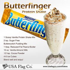 an advertisement for butterfingerer protein shake