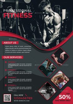 the gym flyer is designed to look like it has an image of a man doing exercises on