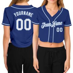 Custom Women's Royal White-Light Blue V-Neck Cropped Baseball Jersey Cropped Baseball Jersey, Custom Baseball Jersey, Baseball Women, Blue V, Number 3, Shirts For Women, Baseball Shirts, Baseball Jersey, Button Design