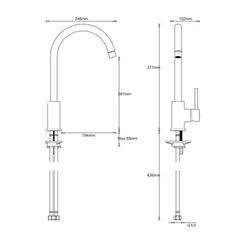 the technical drawing for a kitchen faucet