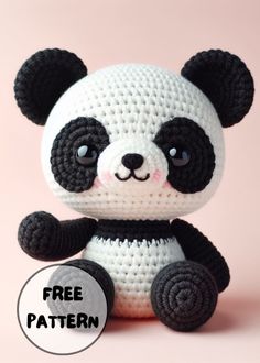 a crocheted panda bear sitting on top of a pink background with the caption free pattern